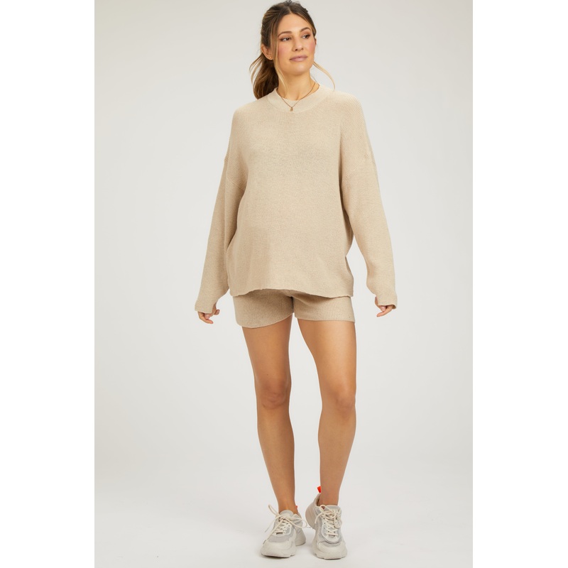 Beige Sweater and Short Maternity Set