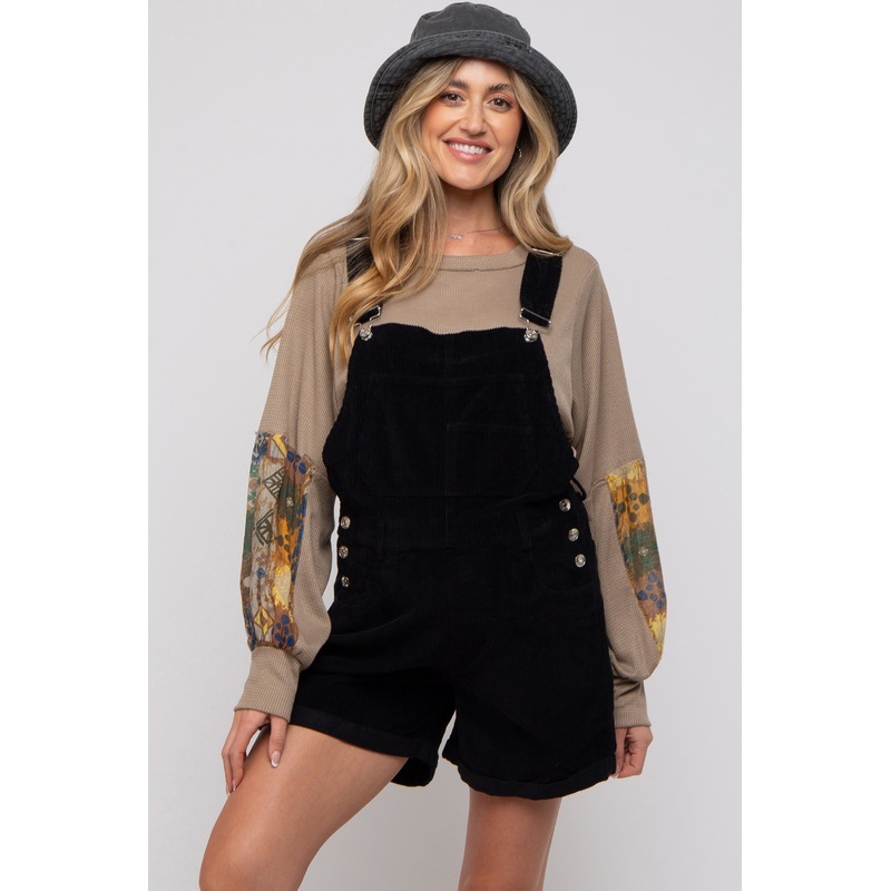 Black Corduroy Maternity Short Overalls