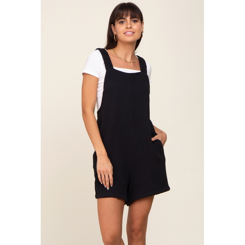 Black Square Neck Elastic Strap Romper