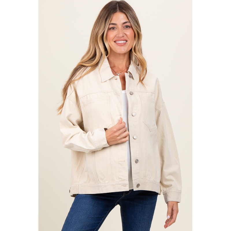 Cream Collared Button Up Maternity Shirt Jacket