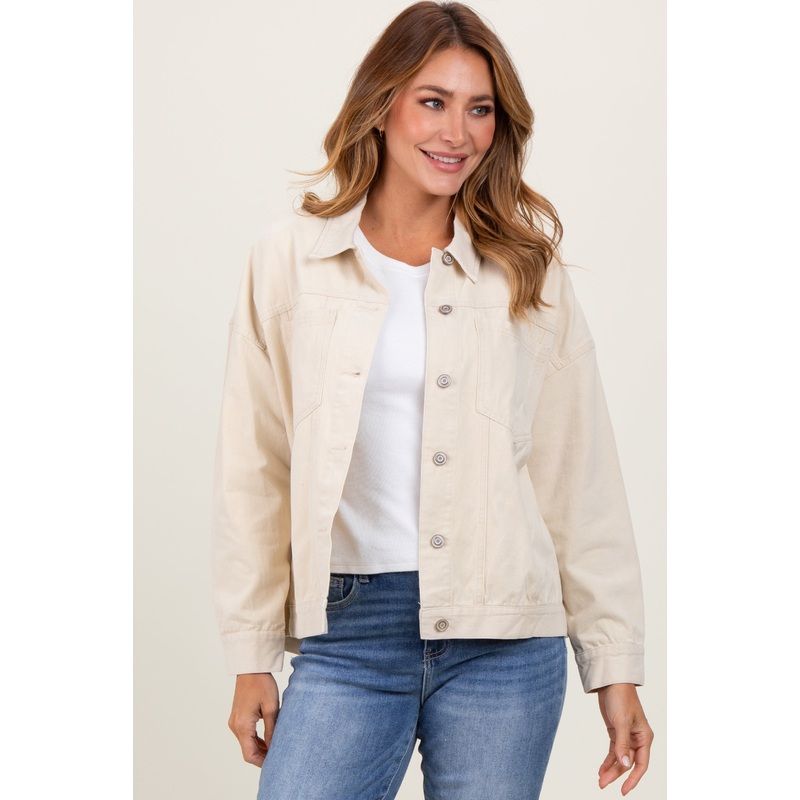 Cream Collared Button Up Shirt Jacket