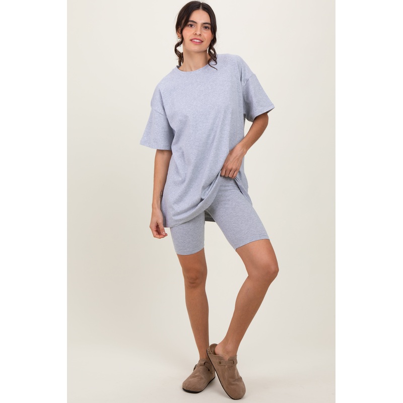 Heather Grey Biker Shorts Set