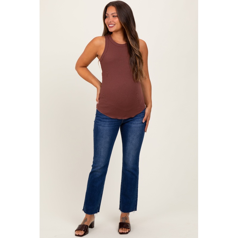 Navy Blue Cut Hem Kick Flare Maternity Jeans