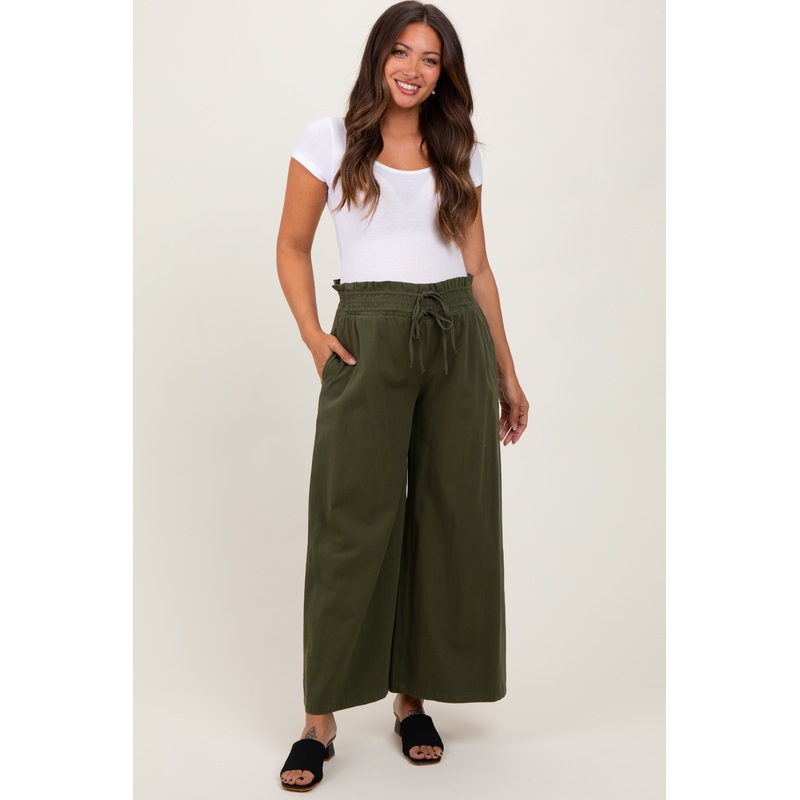 Olive Flowy Cropped Maternity Pant