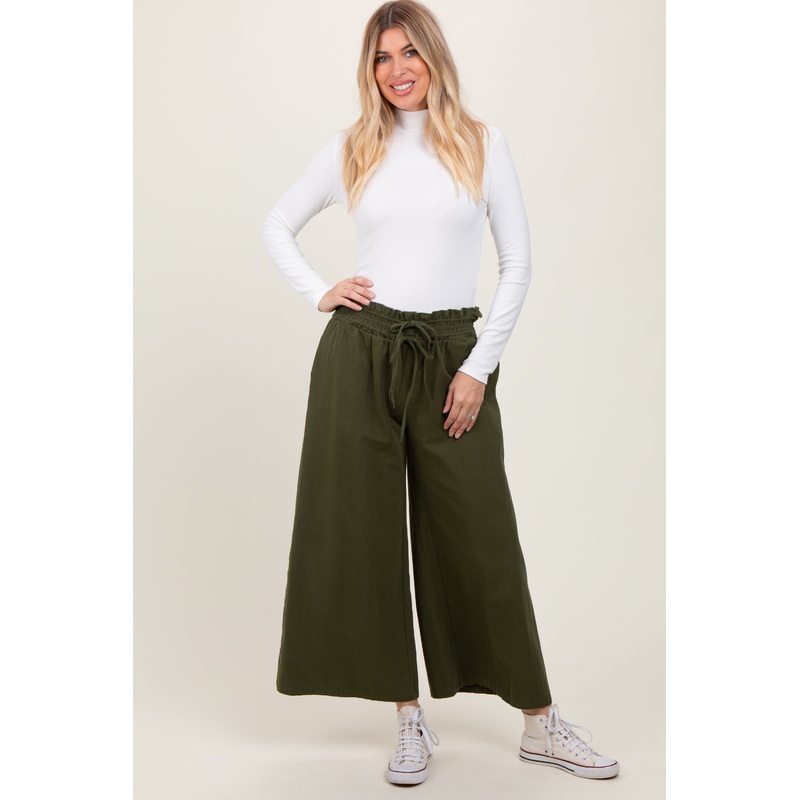 Olive Flowy Cropped Pant