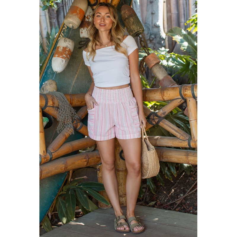 Strawberry Milk Smocked Detail Highwaist Striped Shorts