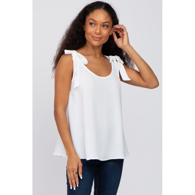 White Shoulder Bow Tank Top