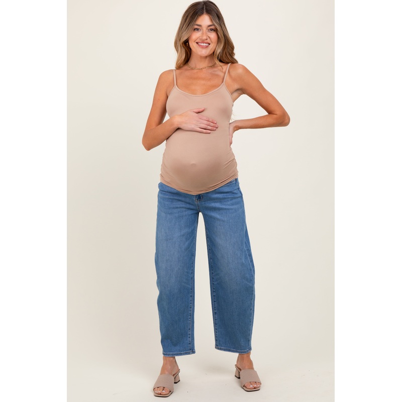 Blue Classic Wash Barrel Leg Maternity Jeans