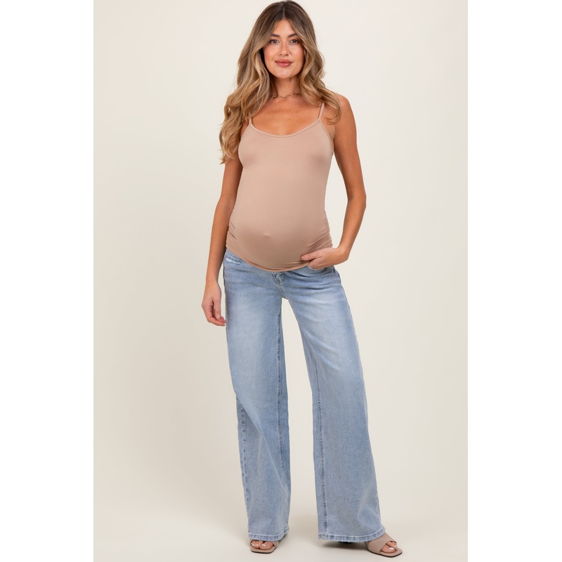 Light Blue Lightly Distressed Wide Leg Maternity Jeans