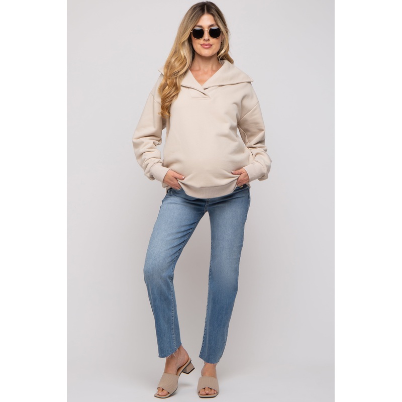 Light Blue Raw Hem Straight Maternity Jeans