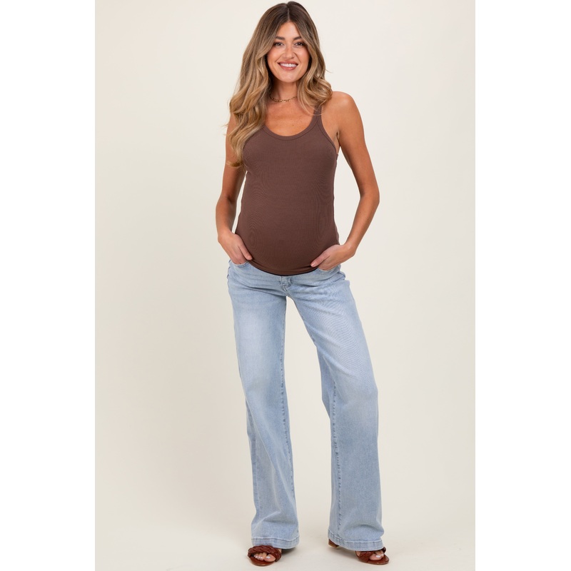 Light Blue Washed Wide Leg Maternity Jeans