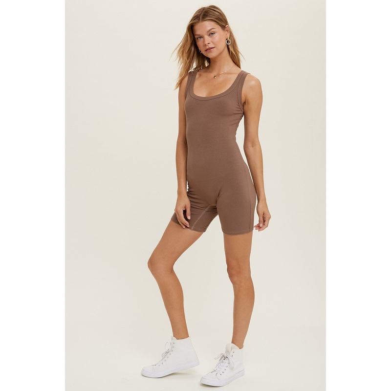 Mocha Sleeveless Ribbed Biker Short Romper