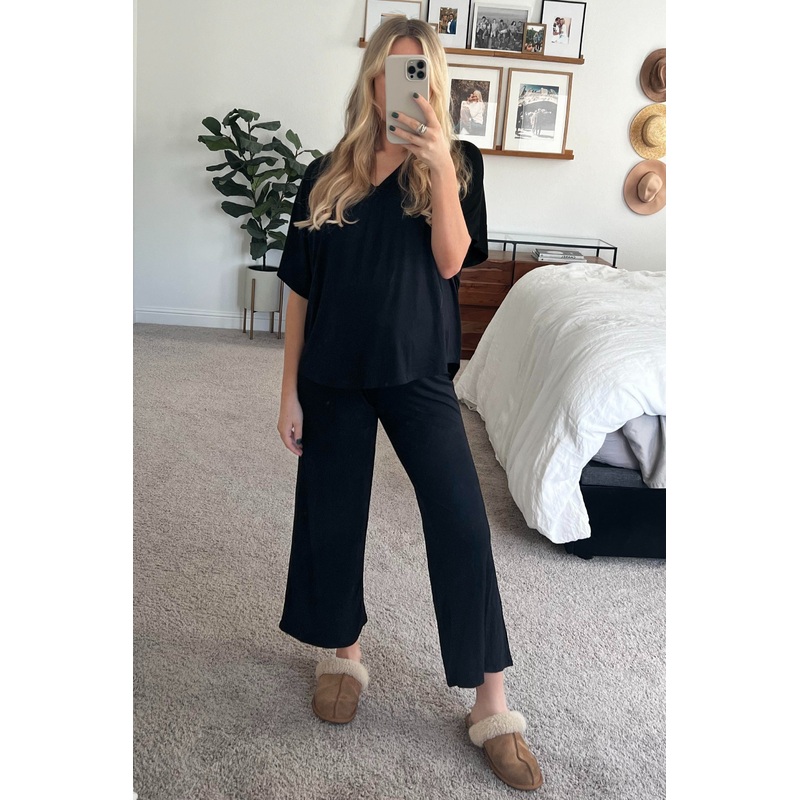 Black Cropped Pant Set