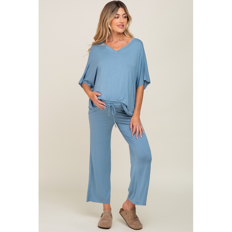 Blue Cropped Pant Maternity Set