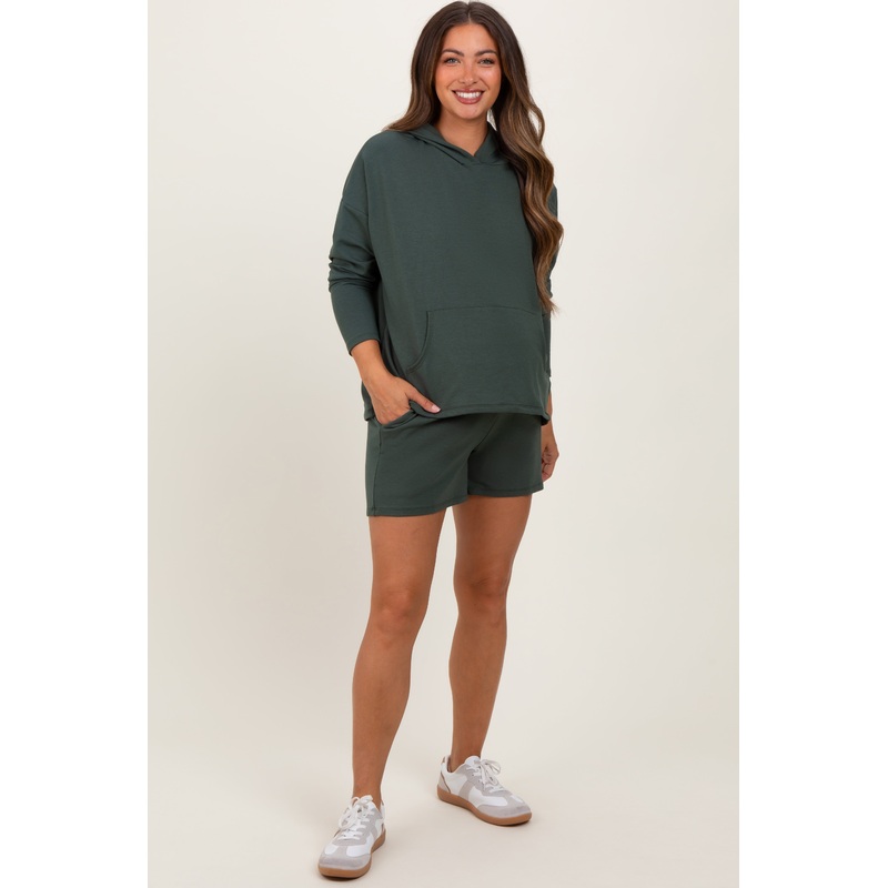 Forest Green Hoodie Shorts Maternity Set