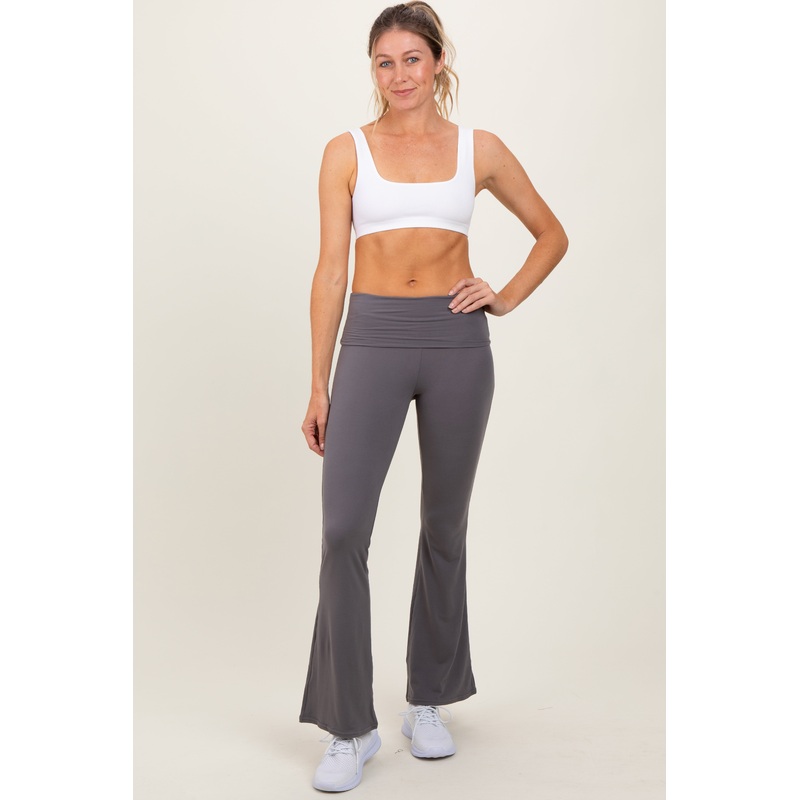 Grey Fold Over Waistband Flared Pants