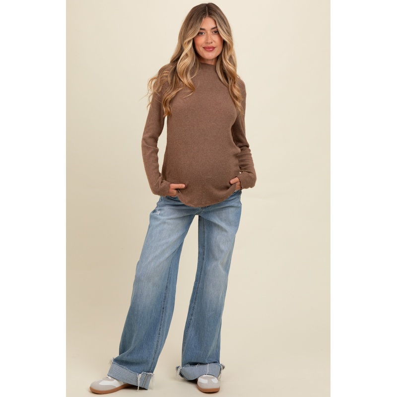 Light Blue Cuffed Baggy Wide Leg Maternity Jeans
