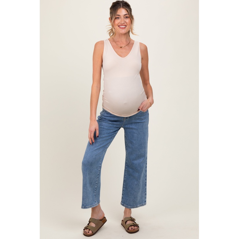Light Wash Cropped Denim Maternity Jeans