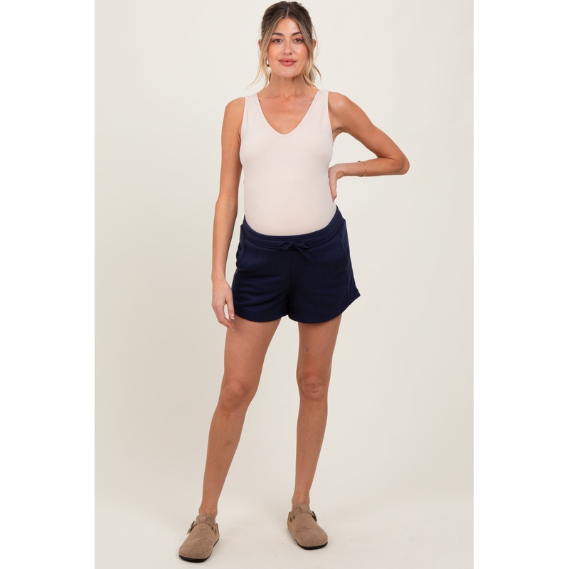 Navy Blue Terry Maternity Shorts