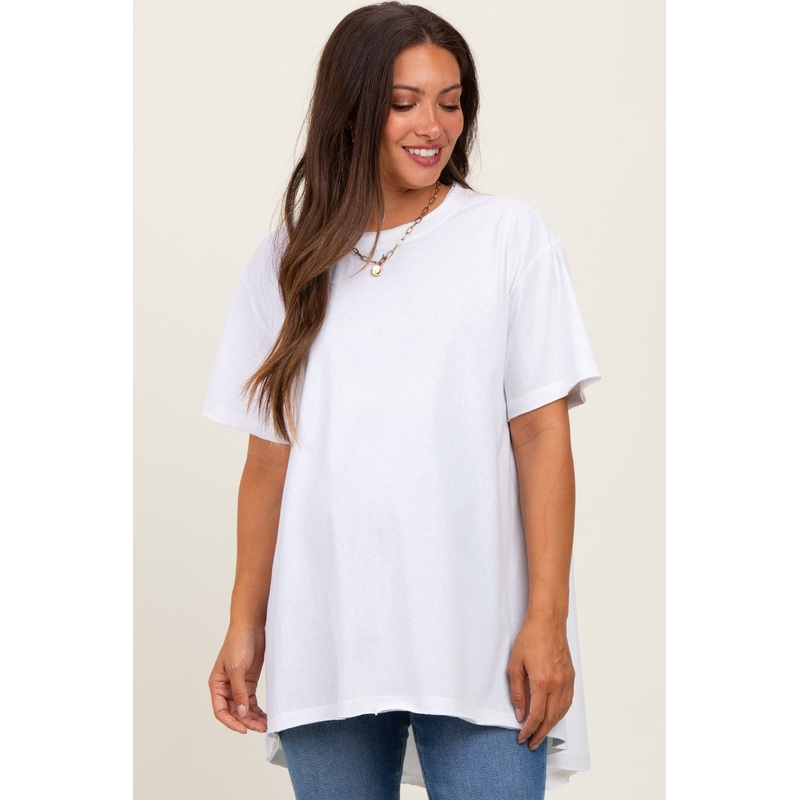 White Oversized Cut Hem Maternity Short Sleeve T-Shirt