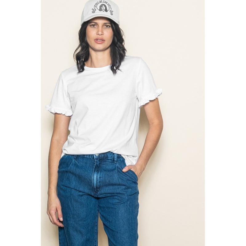 White Ruffle Trim Short Sleeve T-Shirt