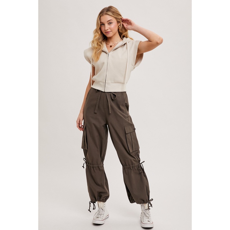 Ash High-Rise Drawstring Cargo Wide Leg Pants