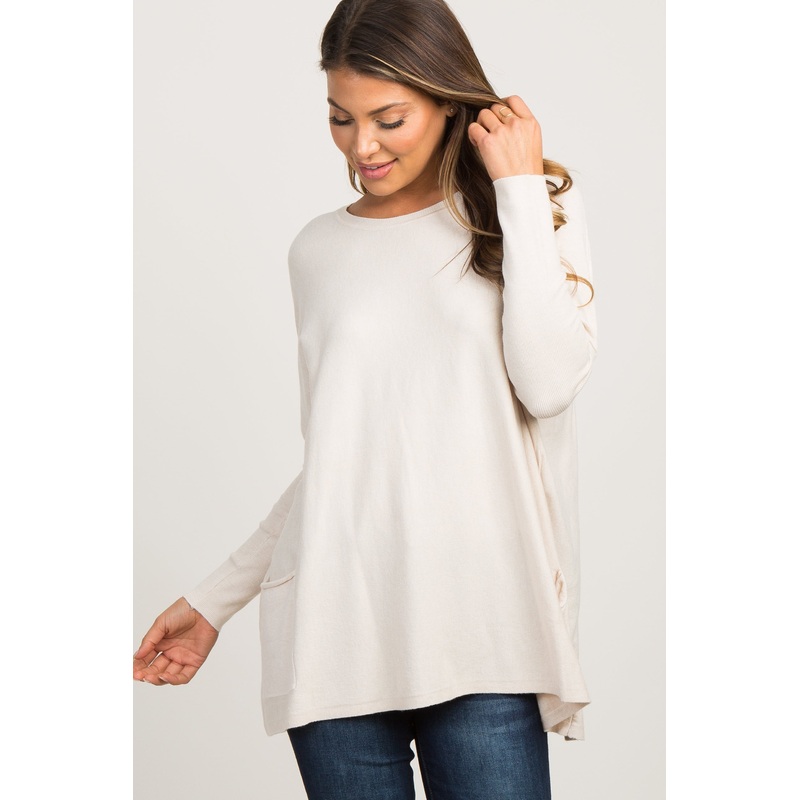 Beige Pocketed Dolman Sleeve Top