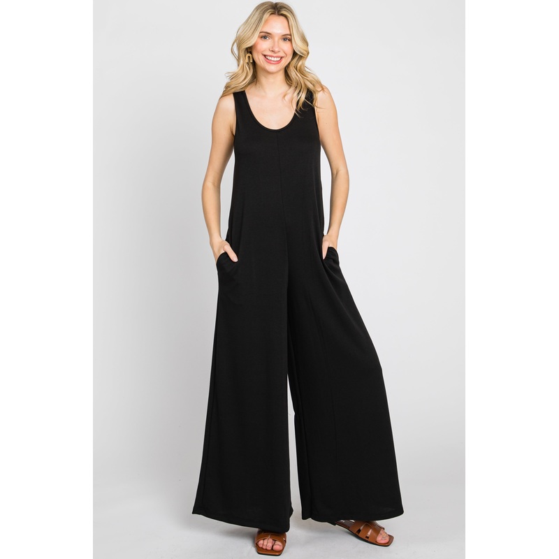 Black Wide Leg Sleeveless Jumpsuit