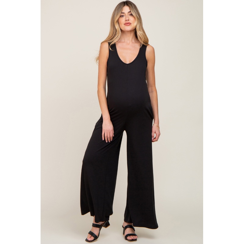 Black Wide Leg Sleeveless Maternity Jumpsuit