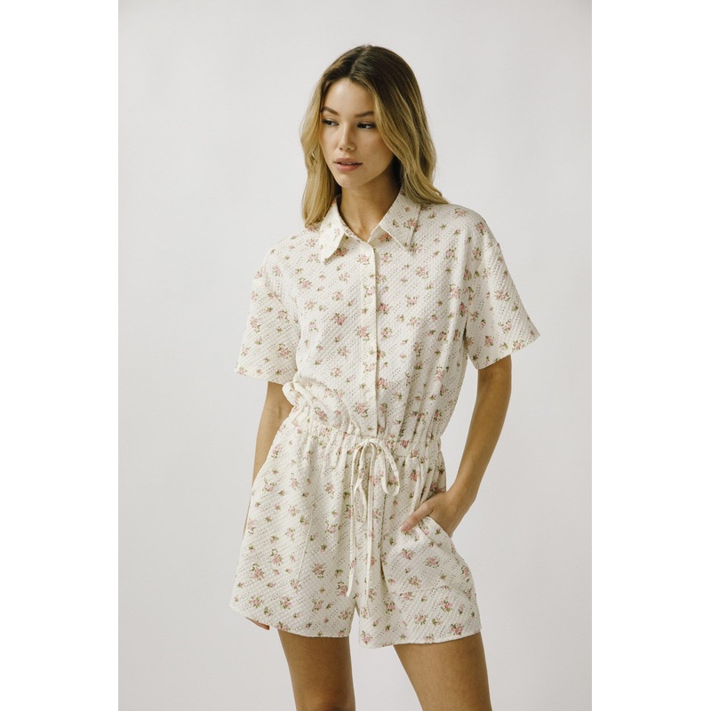 Cream Pink Floral Bouquet Romper