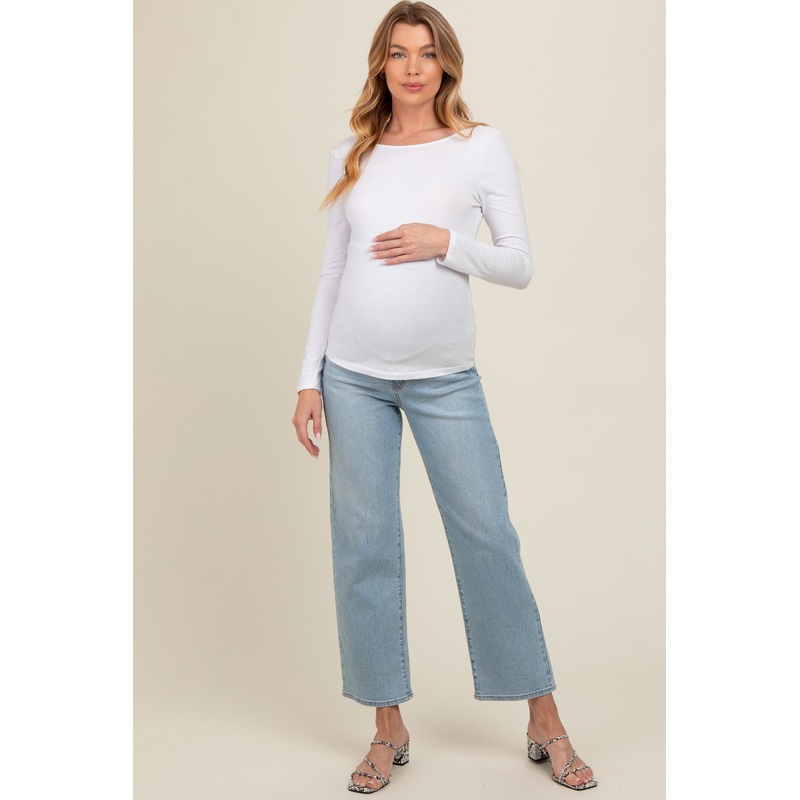 Light Blue Straight Crop Maternity Jeans