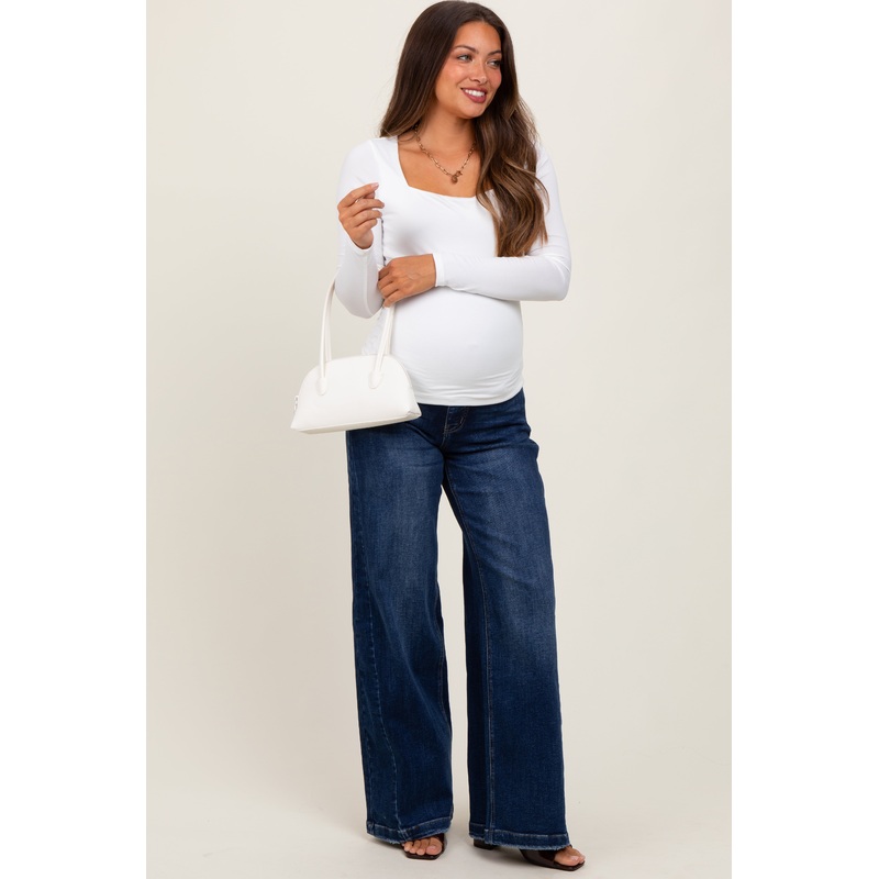 Navy Baggy Wide Leg Maternity Jeans