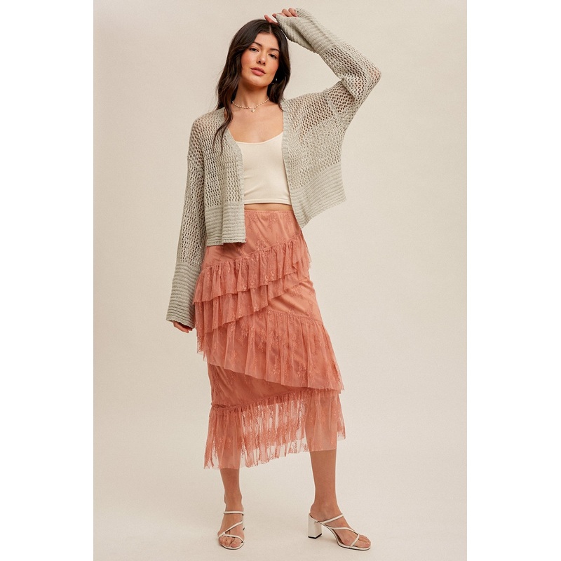 Rust Asymmetrical Tiered Lace Skirt
