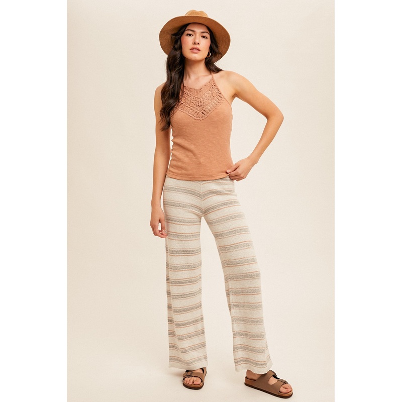 Almond Grey Stripe Wide Sweater Pants