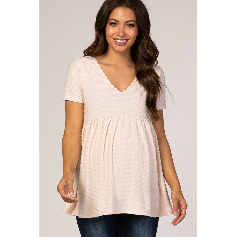 Beige Textured Babydoll Maternity Blouse