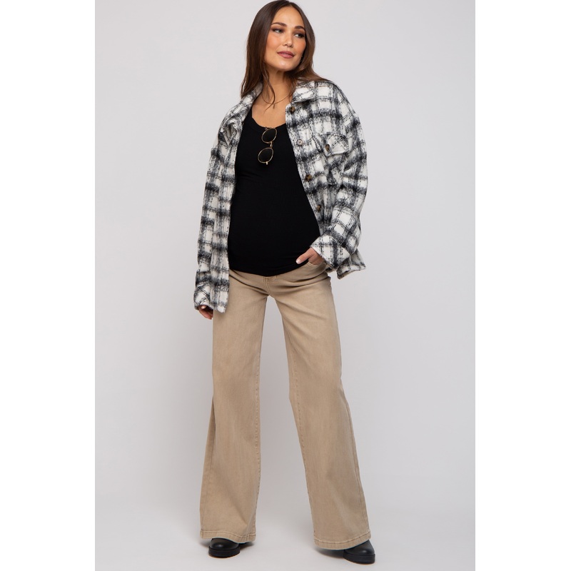 Beige Wide Leg Maternity Jeans