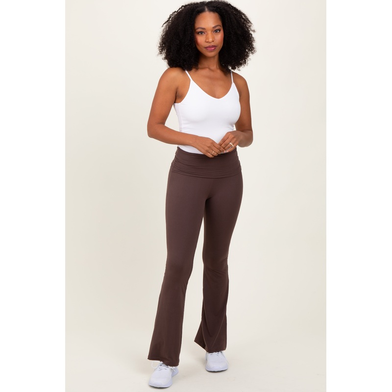 Brown Fold Over Waistband Flared Pants