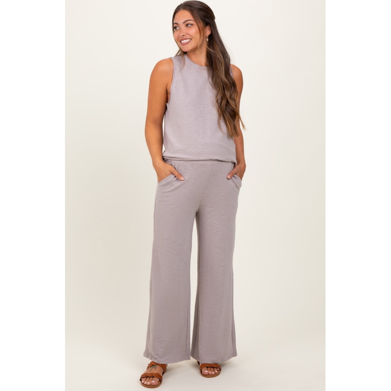 Charcoal Slub Knit Maternity Pants Set