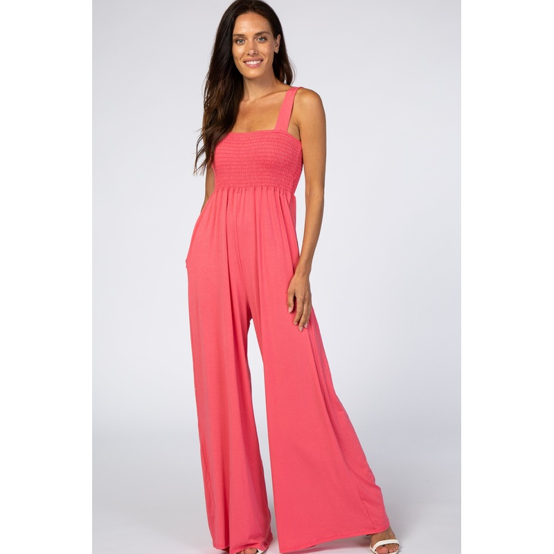 Coral Sleeveless Wide Leg Jumpsuit