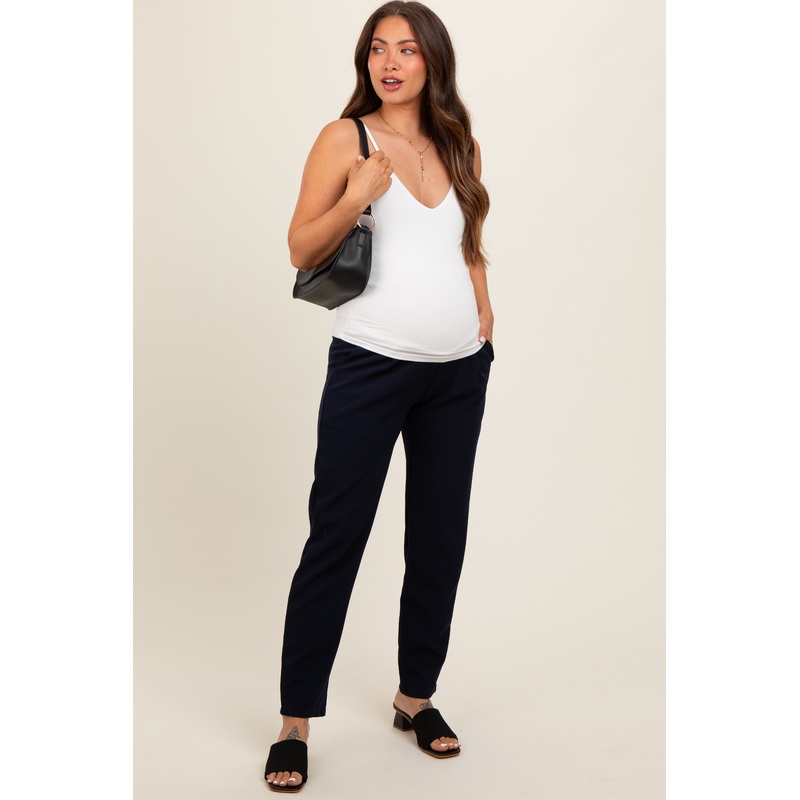 Navy Blue Pleated Relax Fit Maternity Pants