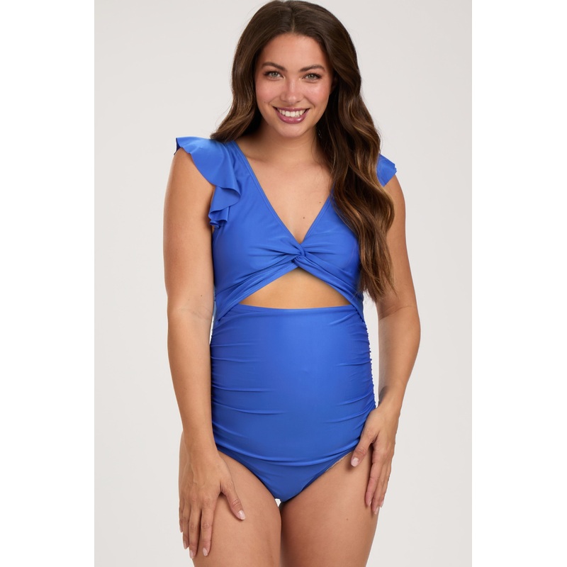 Royal Blue Cutout Flutter One Piece Maternity Swimsuit