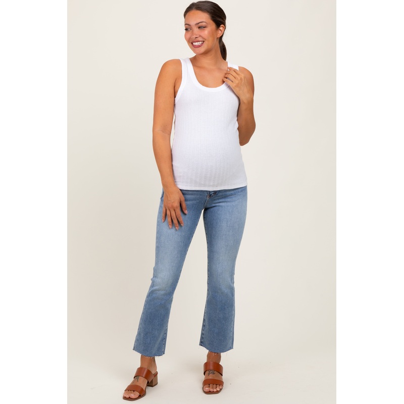 Light Blue Cut Hem Kick Flare Maternity Jeans