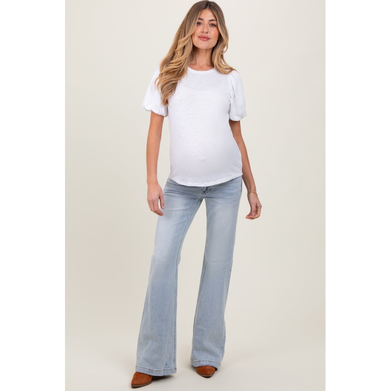 Light Blue Washed Maternity Flare Jeans