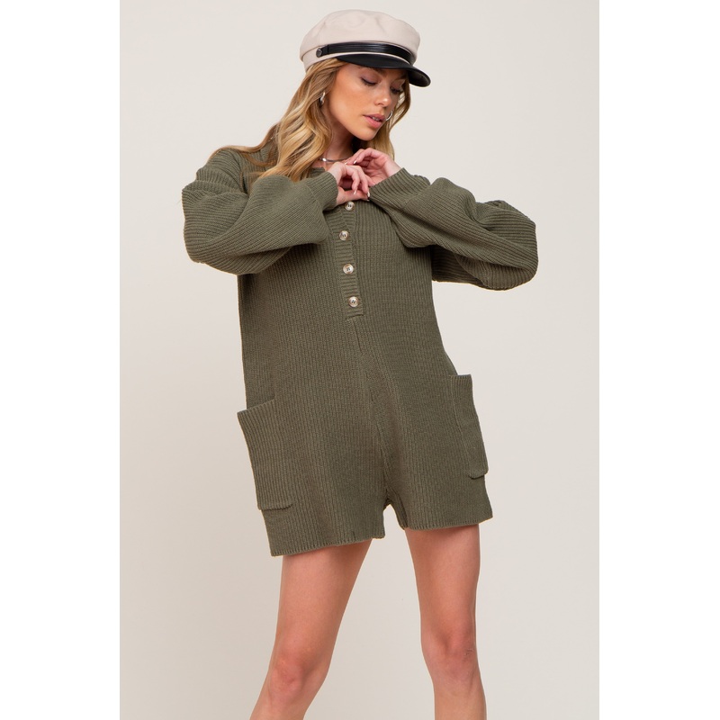 Olive Button Down Sweater Romper