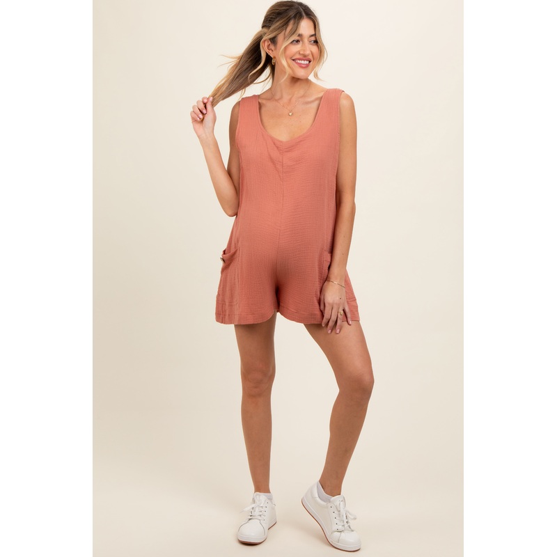 Peach Back Cutout Maternity Romper