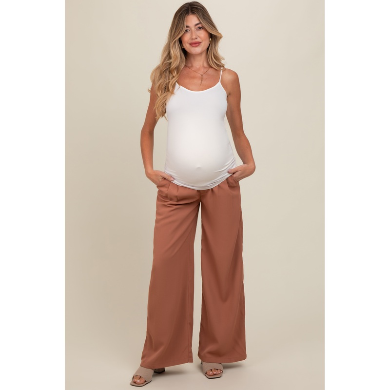 Rust Wide-Leg Maternity Trousers