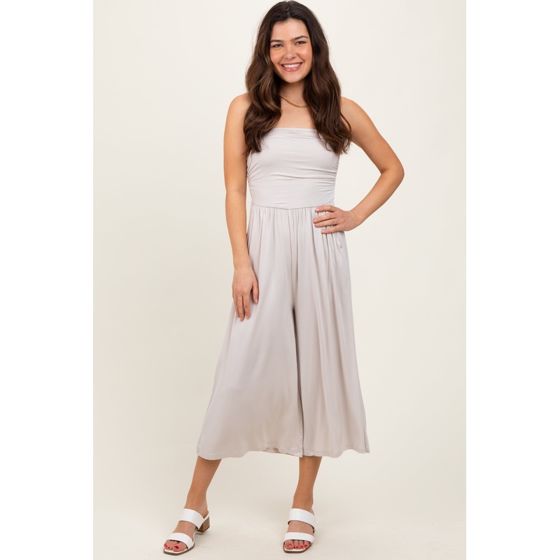Beige Double Layered Strapless Tube Top Jumpsuit
