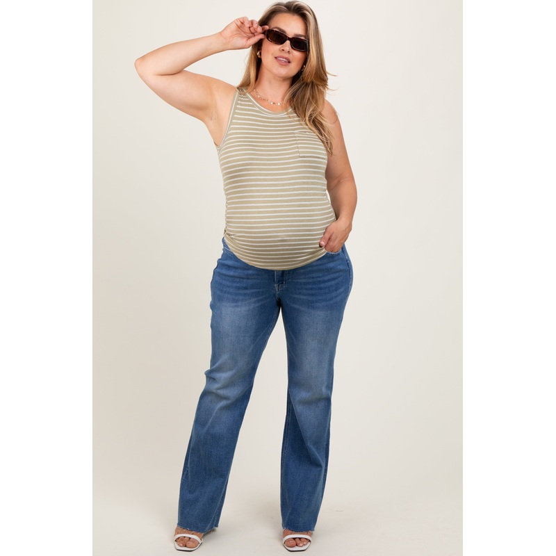Blue Raw Cut Hem Flare Leg Maternity Leg Jeans