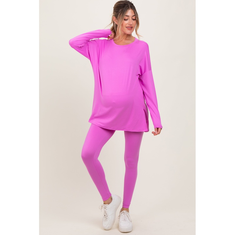 Mauve Brushed Knit Maternity Oversized Top and Legging Set
