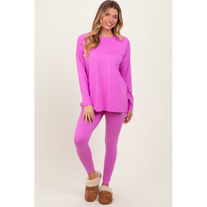 Mauve Brushed Knit Oversized Top and Legging Set